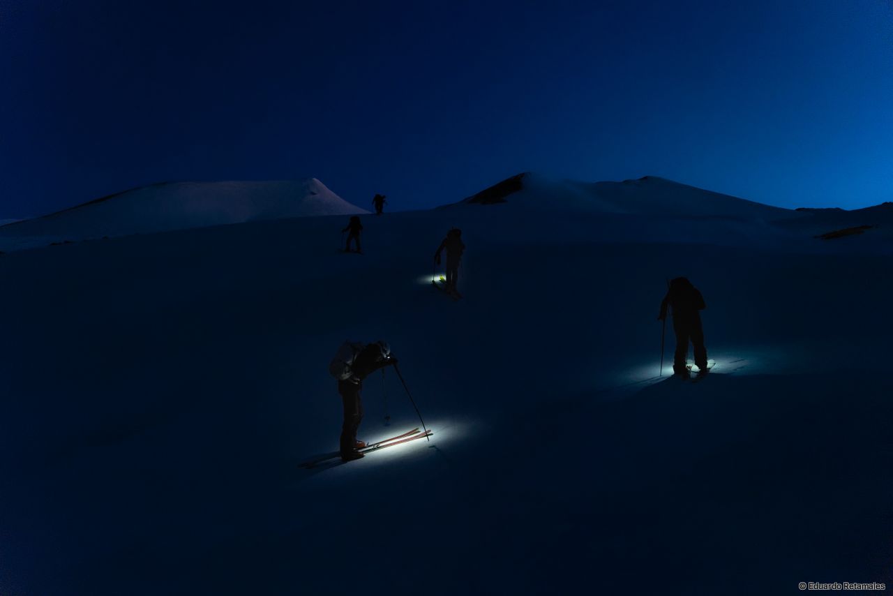 Nighttime approach to the Nevados de Chillán volcano